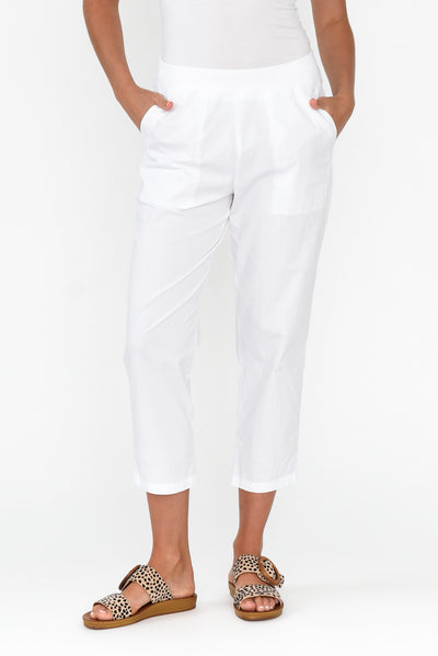 Pablita White Cotton Crop Pants