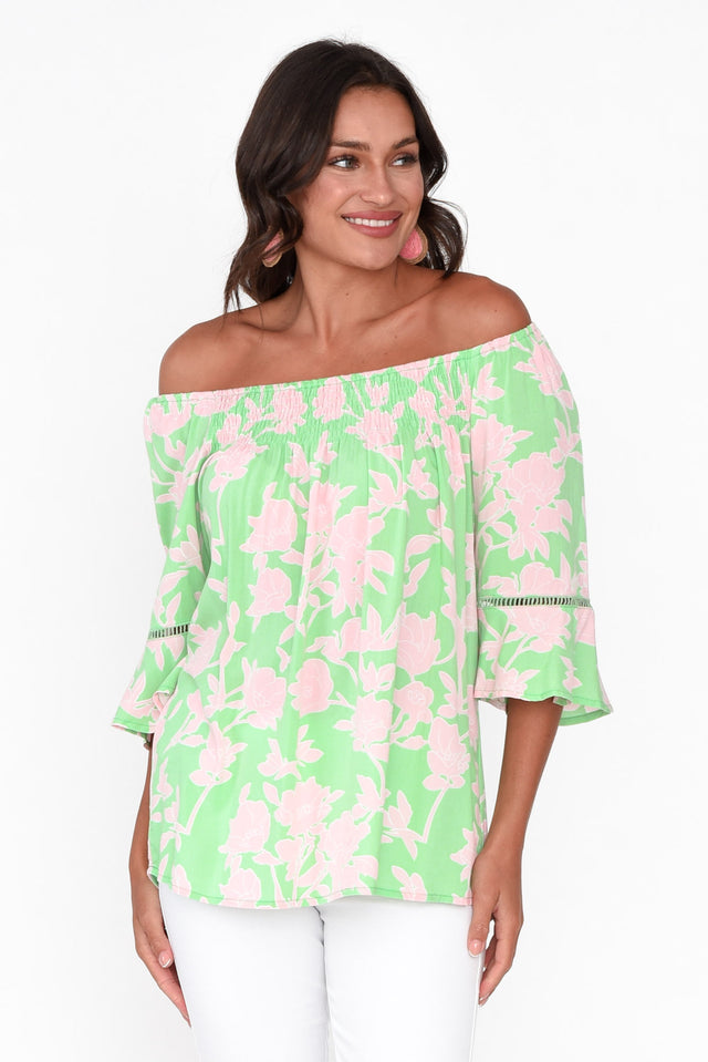 Paden Green Blossom Shirred Top - Blue Bungalow