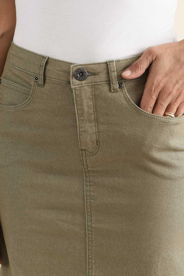Palin Khaki Zip Front Skirt,Full Body,Brunette model,alt text|model:Cara image 8