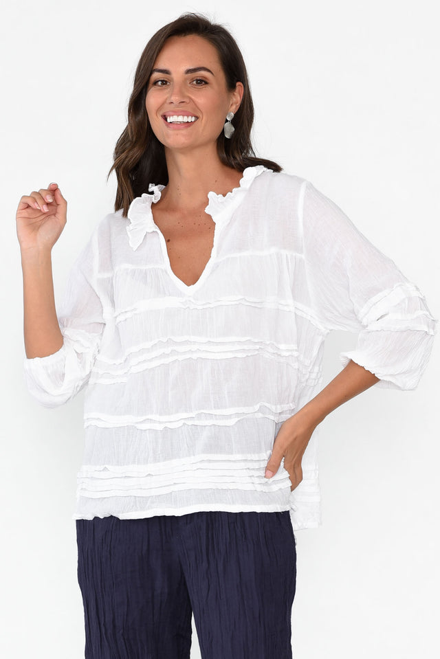Palmer White Cotton Long Sleeve Top image 2