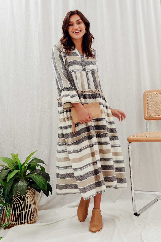Paloma Natural Stripe Cotton Midi Dress