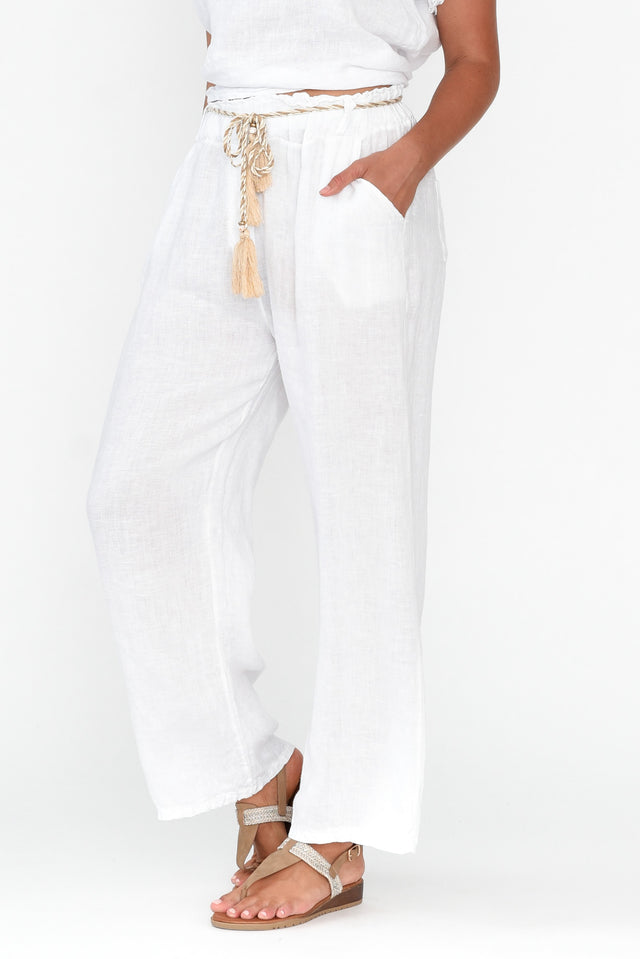 Palsea White Linen Tassel Pants image 4