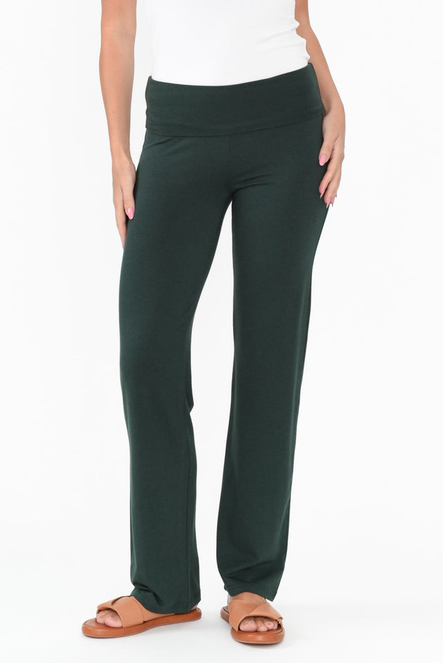 Pamela Dark Green Bamboo Pants length_Full rise_High print_Plain colour_Green PANTS   alt text|model:MJ;wearing:XS image 1