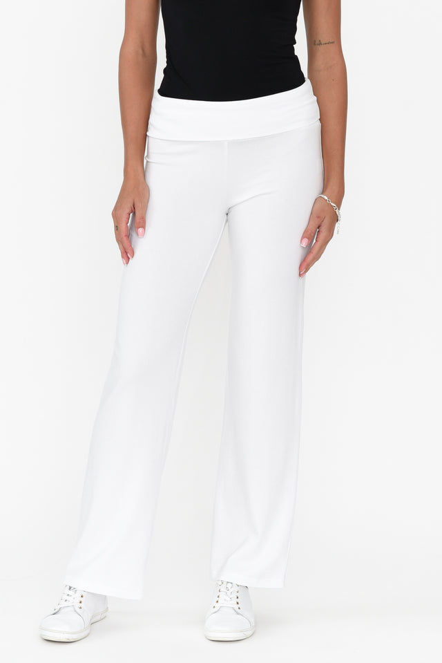 Pamela White Bamboo Pants length_Full rise_Mid print_Plain colour_White PANTS  