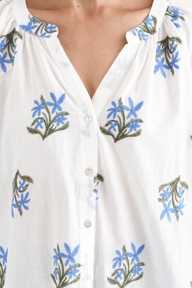 Pandora White Floral Embroidered Cotton Top,Detail,Brunette model,alt text|model:Cara image 5