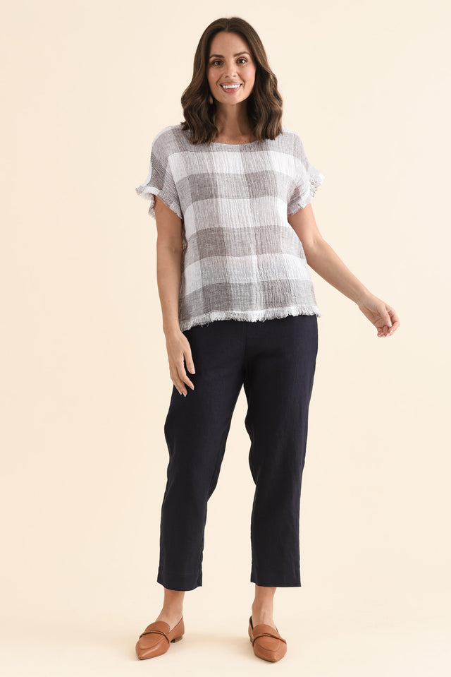 Meggie Taupe Check Linen Top