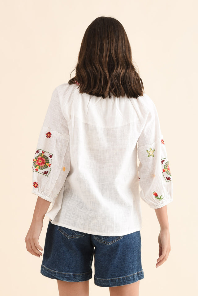 Paradiso Cream Beach Cotton Tassel Top,Back,Brunette model,alt text|model:MJ image 4