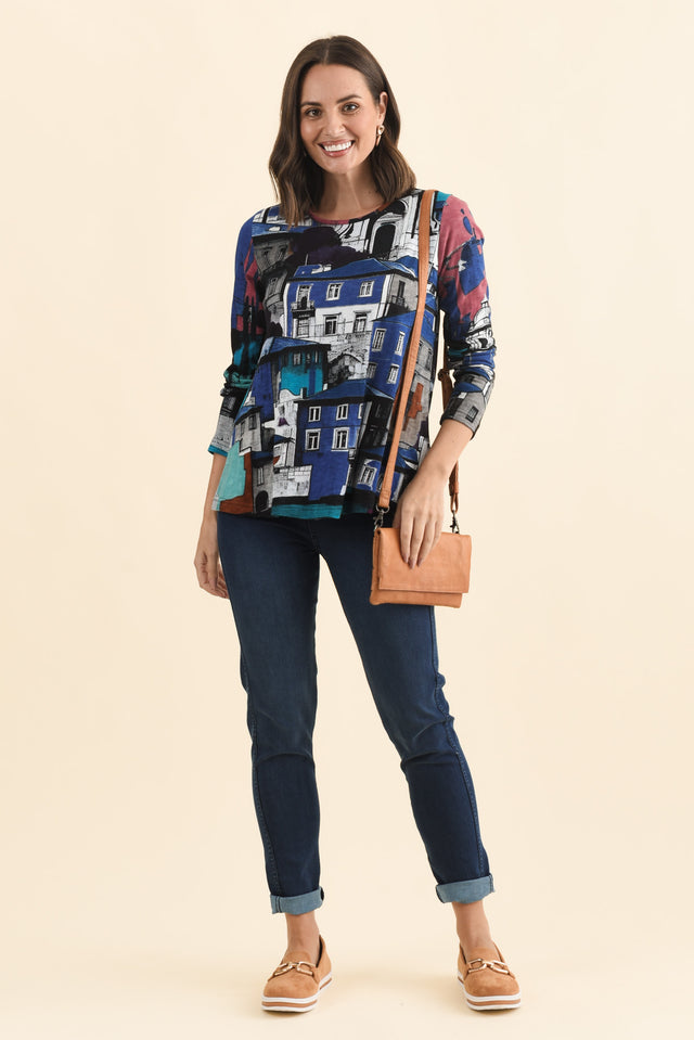 Pari Blue Porto Cotton Long Sleeve Tee,Brunette model,alt text|model:MJ image 3