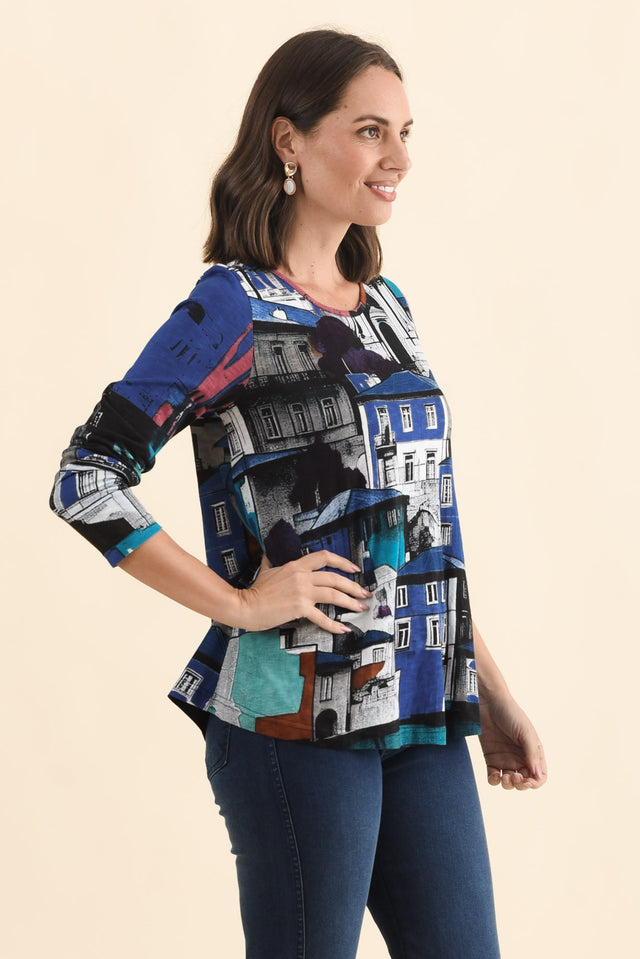 Pari Blue Porto Cotton Long Sleeve Tee,Brunette model,alt text|model:MJ image 4