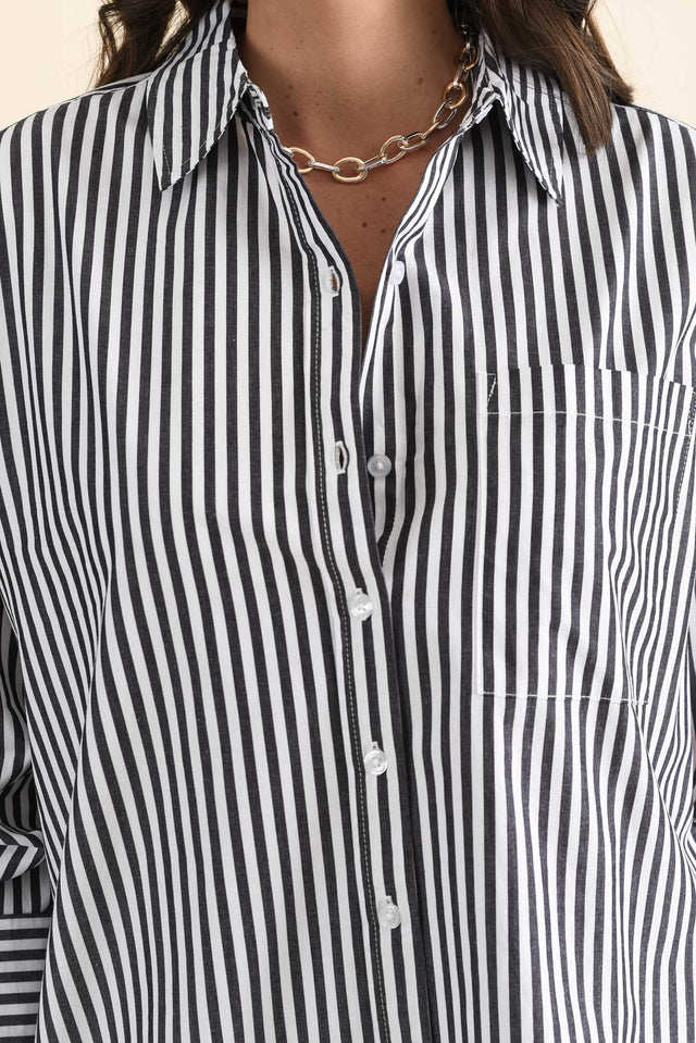 Party Navy Stripe Cotton Shirt,brunette model,Full Outfit,alt text|model:MJ image 6