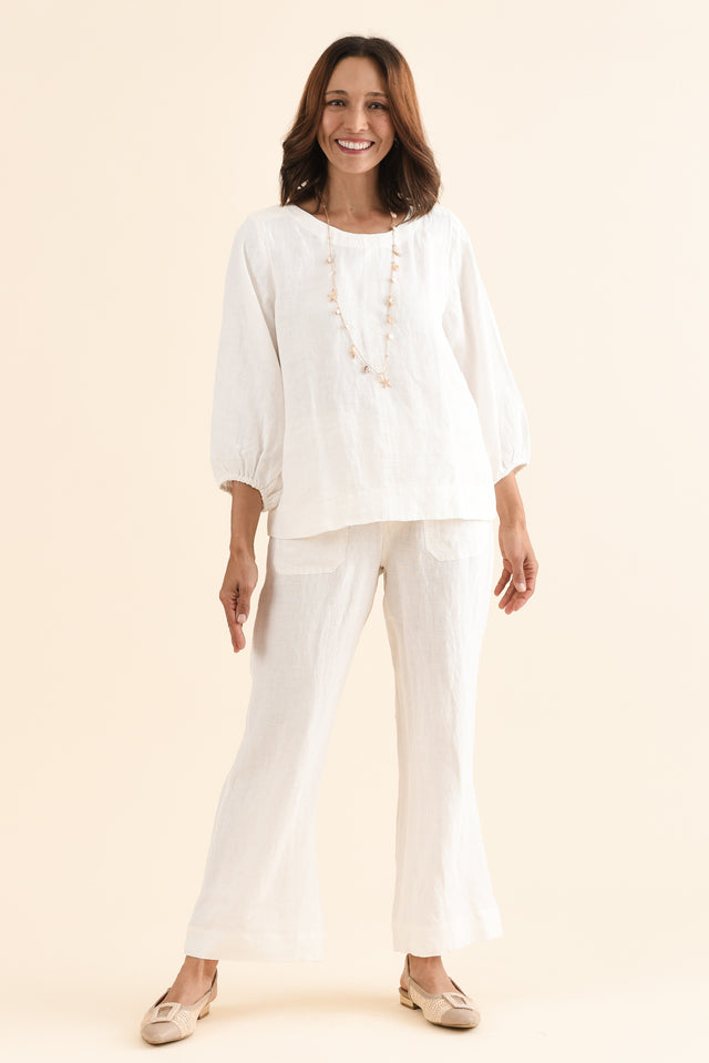 Ralph White Linen Pocket Pants,Full Body,Brunette model,alt text|model:Cara image 6