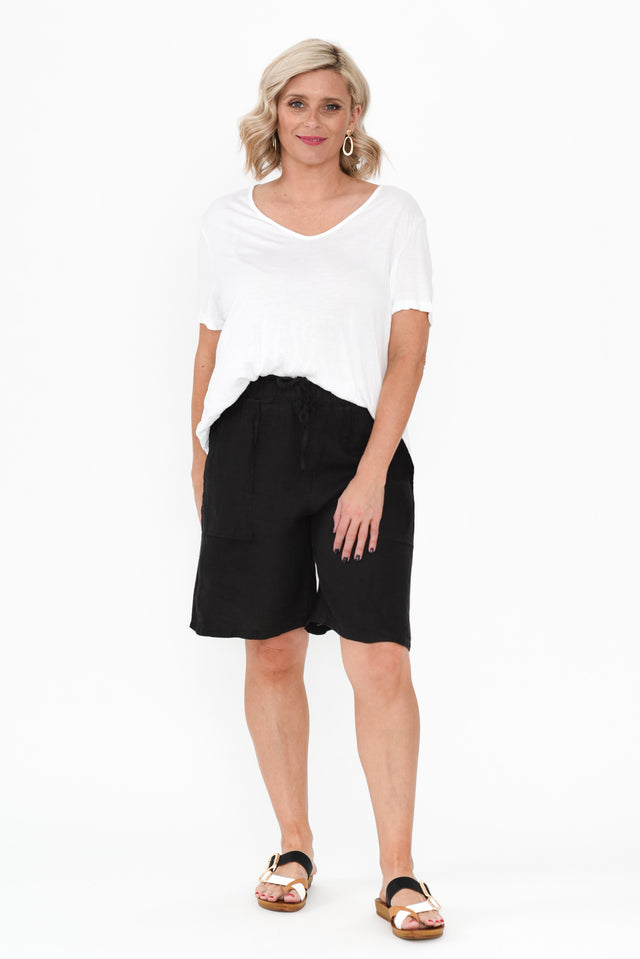 Paulina Black Linen Drawstring Shorts image 4