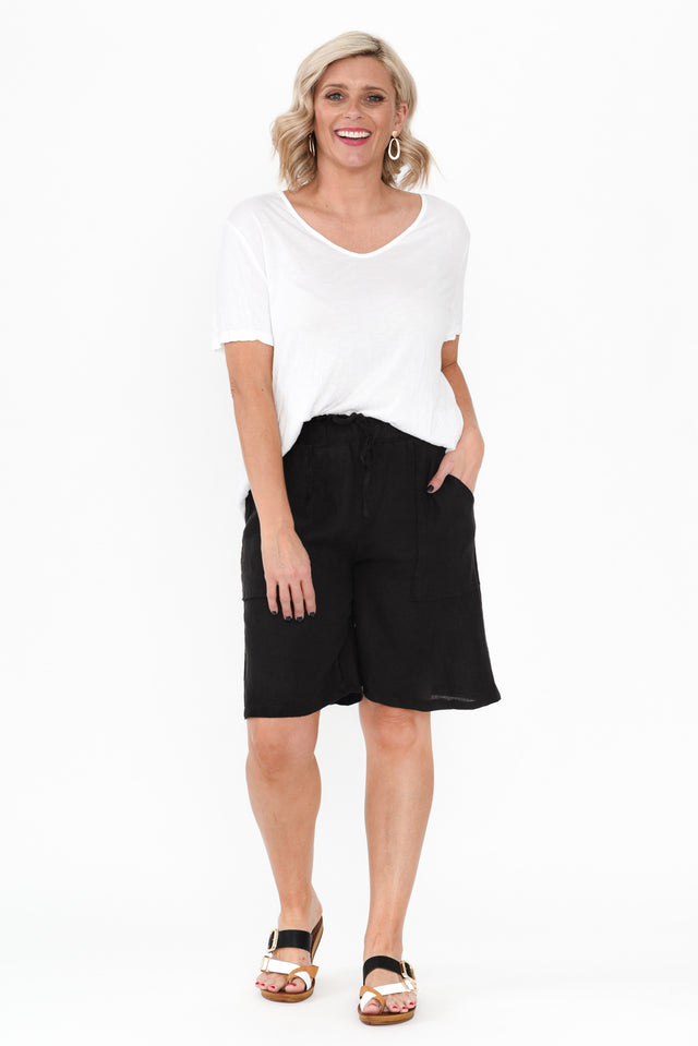 Paulina Black Linen Drawstring Shorts