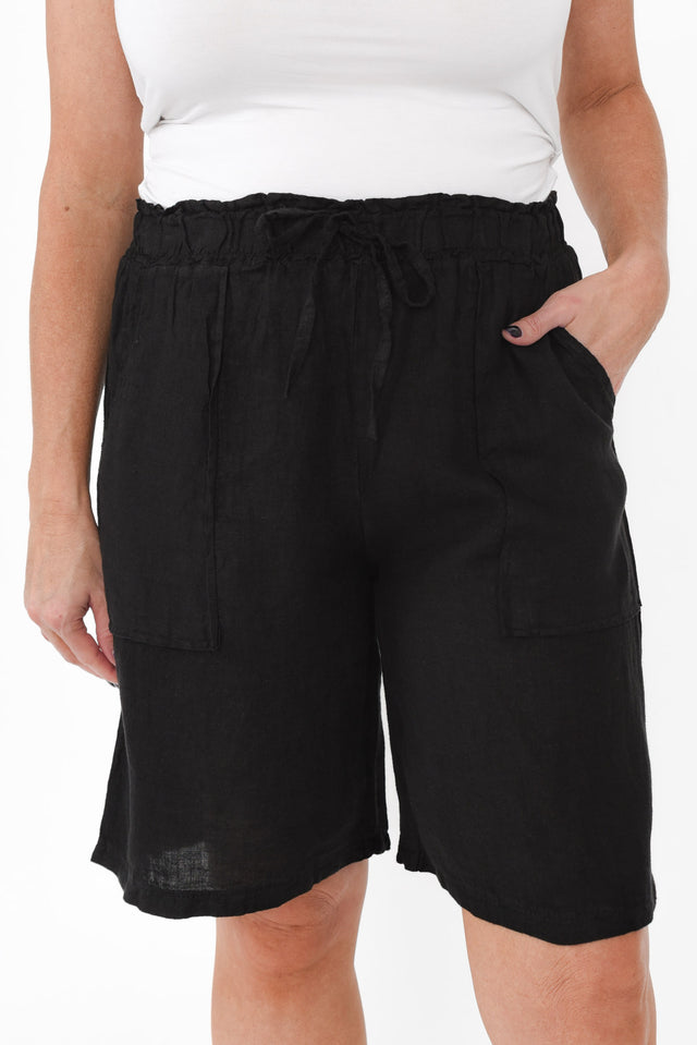 Paulina Black Linen Drawstring Shorts image 7