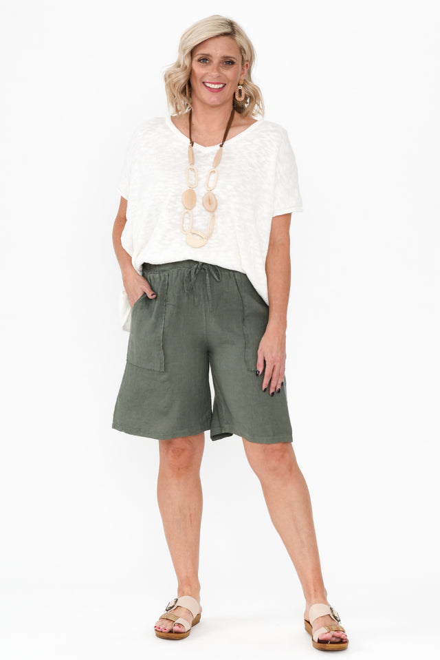 Paulina Khaki Linen Drawstring Shorts