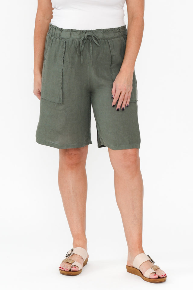 Paulina Khaki Linen Drawstring Shorts image 1