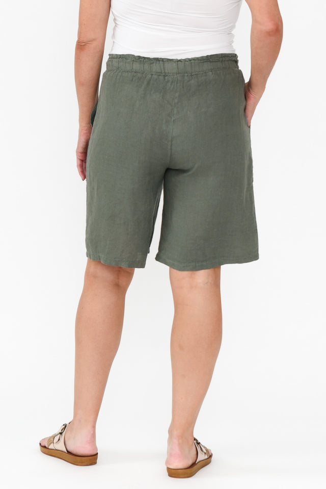 Paulina Khaki Linen Drawstring Shorts