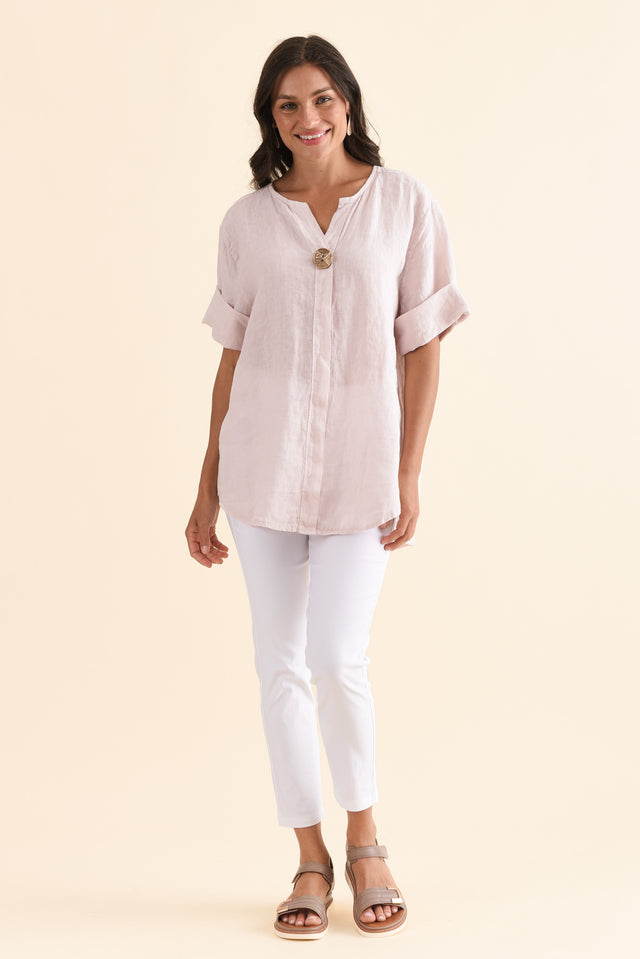 Payton Blush Linen Button Top,Full Body,Brunette model,alt text|model:Brontie image 6