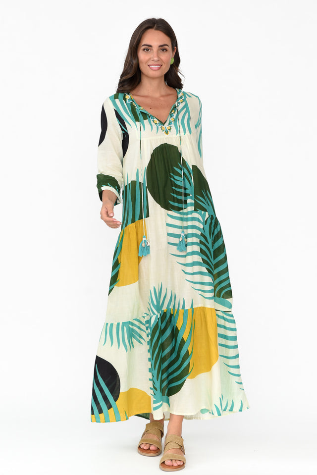 Paz Green Tropical Cotton Dress image 2