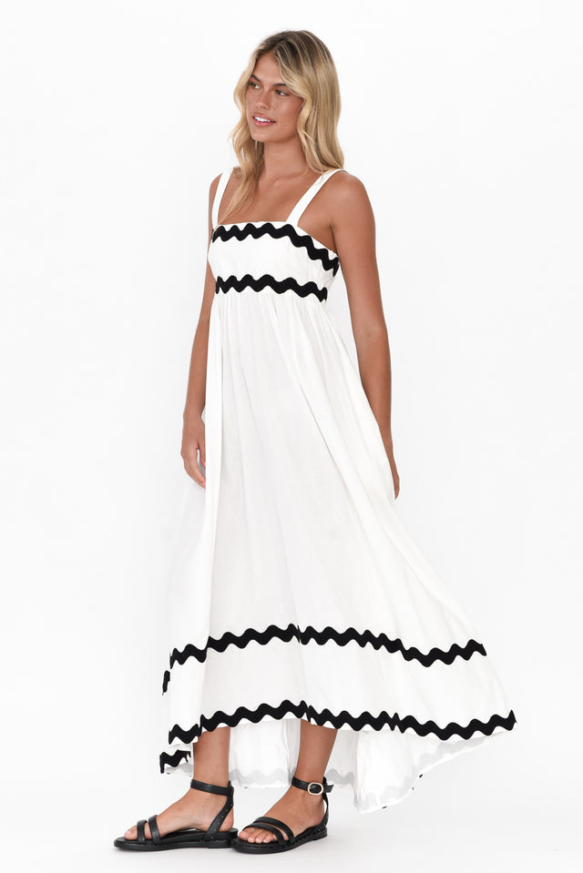 Perko White Trim Cotton Midi Dress image 4