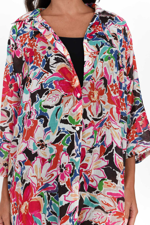 Perri Red Bloom Cotton Relaxed Shirt