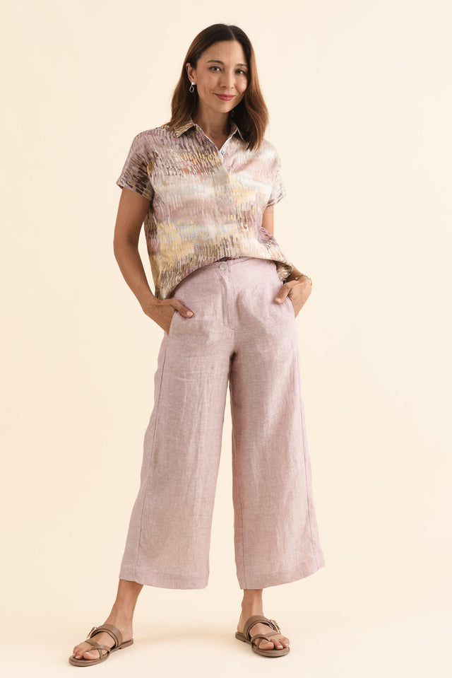 Persia Blush Linen Pocket Pants,Full Body,Brunette model,alt text|model:Cara image 2