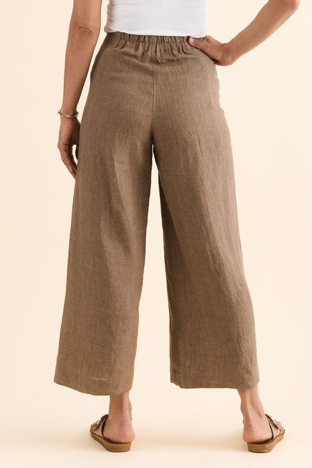 Persia Mocha Linen Pocket Pants,Back,Brunette model,alt text|model:Cara image 4