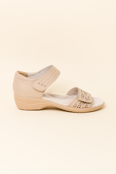 Petal Beige Leather Velcro Sandal