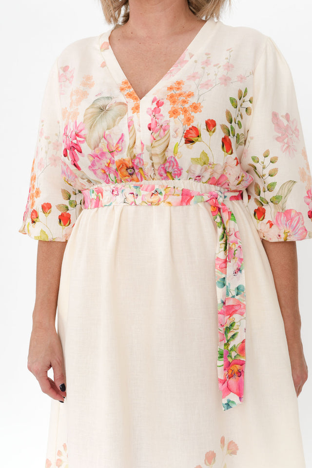 Petunia Cream Floral Linen Blend Dress