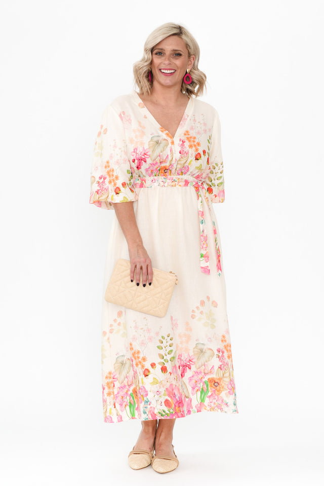 Petunia Cream Floral Linen Blend Dress image 1