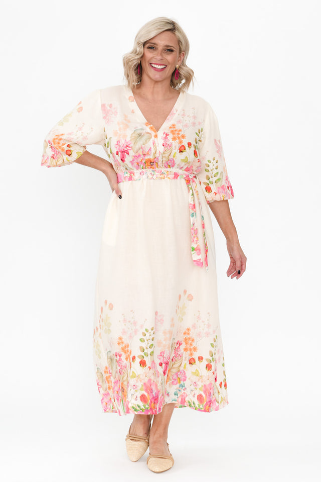 Petunia Cream Floral Linen Blend Dress image 6