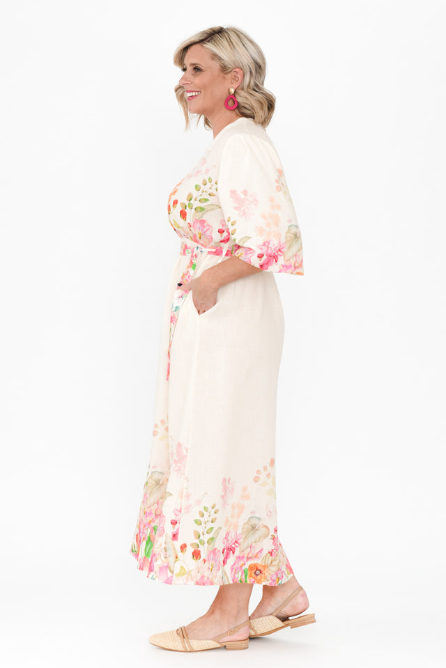 Petunia Cream Floral Linen Blend Dress image 3