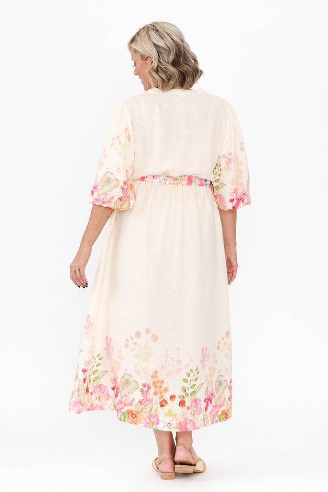 Petunia Cream Floral Linen Blend Dress