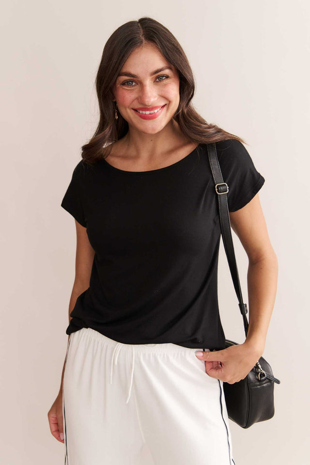 Pia Black Bamboo Boatneck Tee