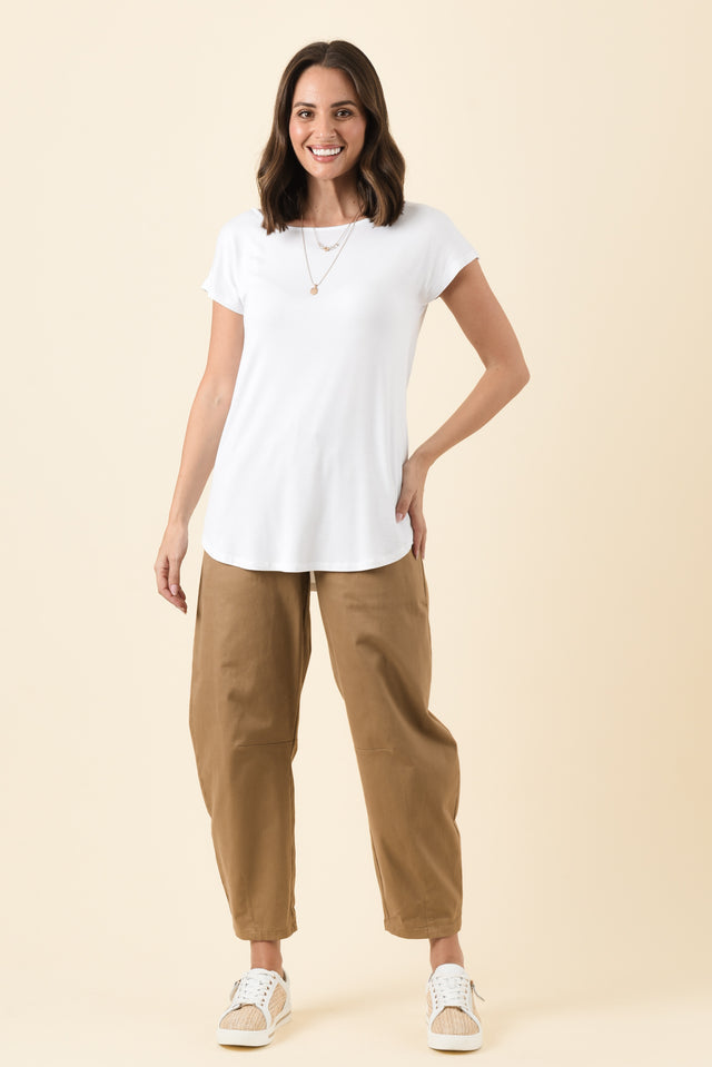 Pia White Bamboo Boatneck Tee,Brunette model,alt text|model:MJ image 3