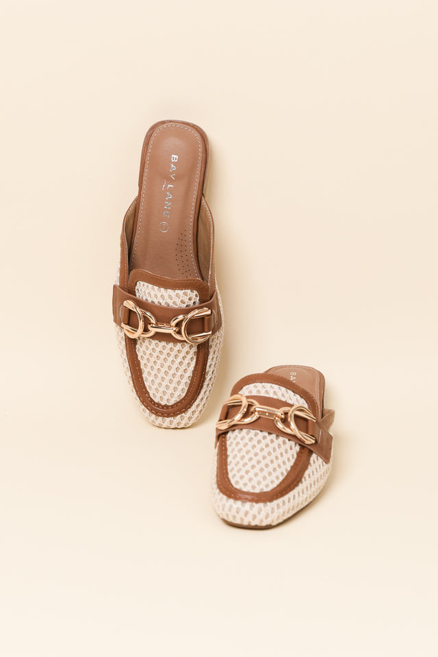 Pimms Tan Leather Buckle Mule