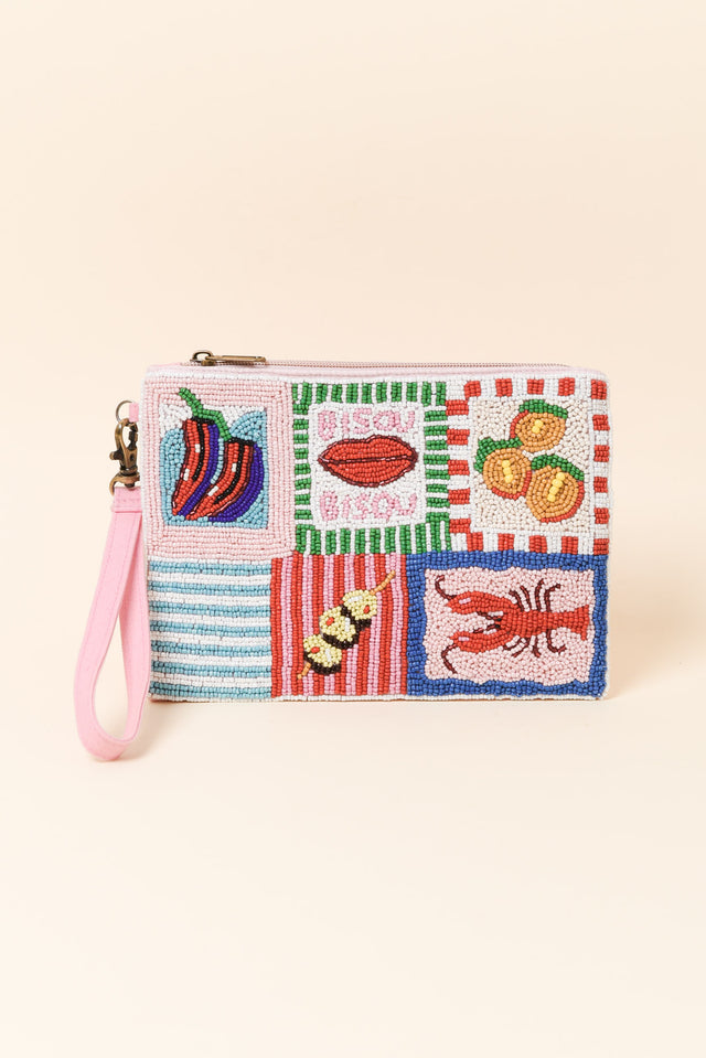 Pink Tile Beaded Clutch