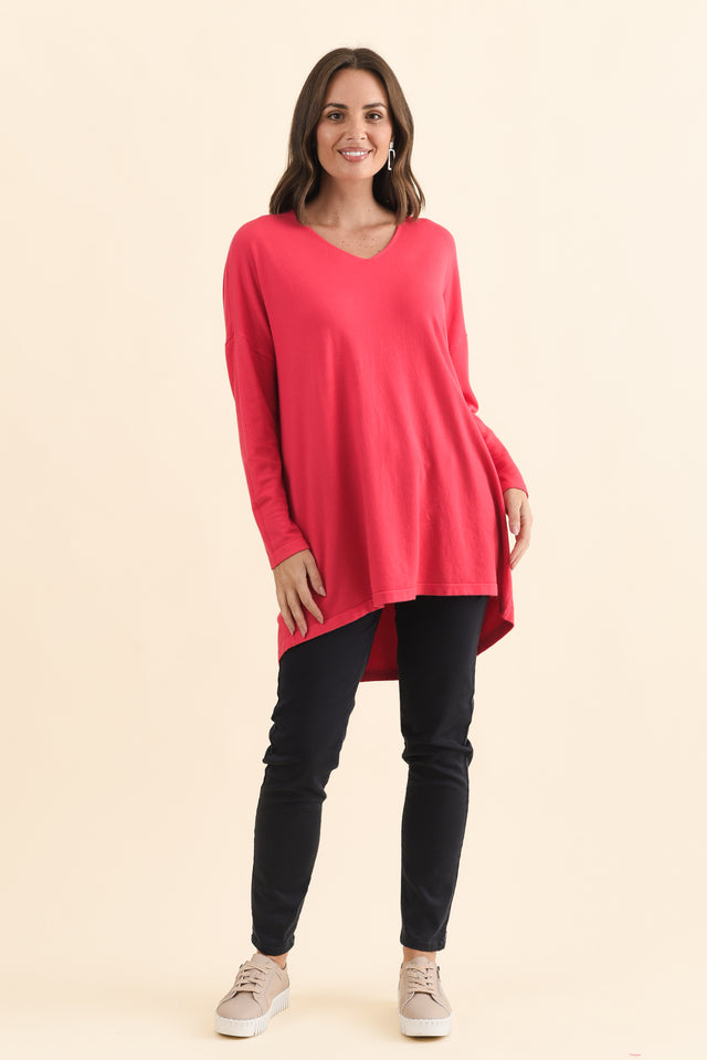Piper Berry V Neck Knit Jumper,Brunette model,alt text|model:MJ image 8