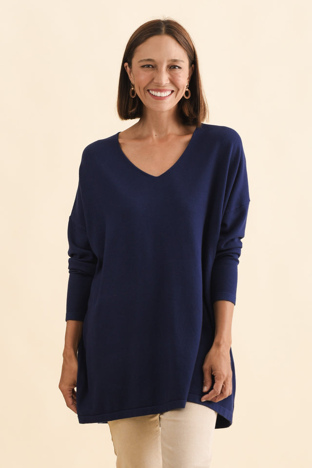 Piper Navy V Neck Knit Jumper