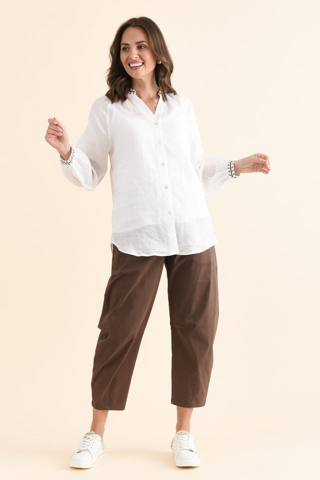 Pixie White Cotton Embroidered Blouse,Full Body,Brunette model,alt text|model:MJ image 6