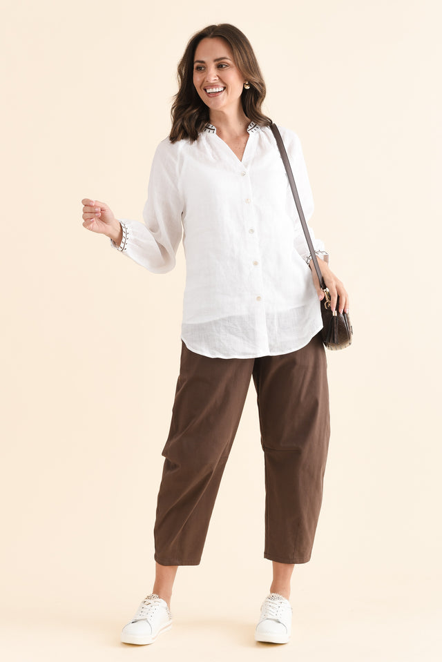Pixie White Cotton Embroidered Blouse,Full Body,Brunette model,alt text|model:MJ image 2