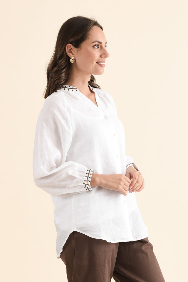 Pixie White Cotton Embroidered Blouse,Side,Brunette model,alt text|model:MJ image 3