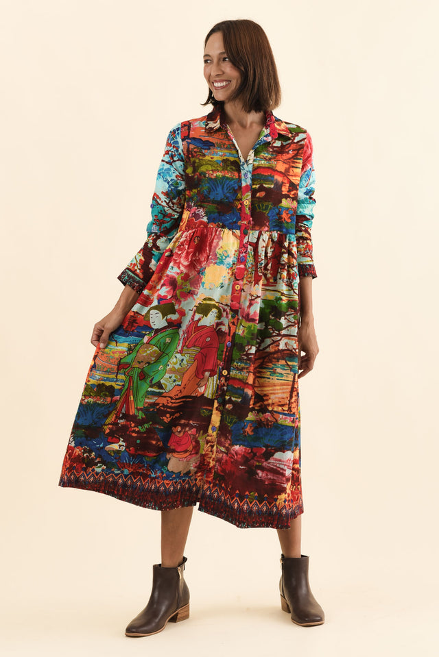 Platt Red Garden Pocket Shirt Dress,Brunette model,alt text|model:Cara image 7