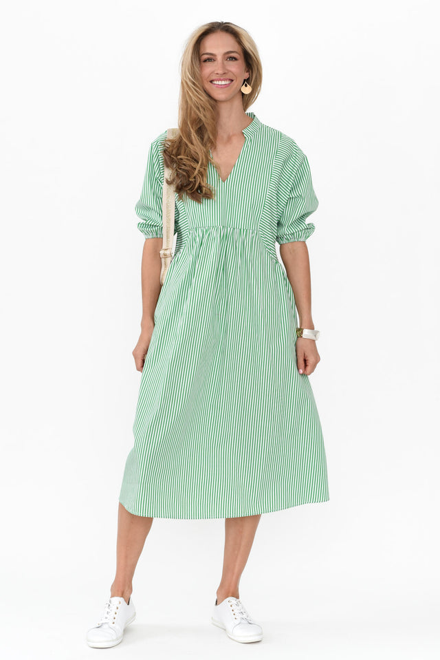 Pluto Green Stripe Cotton Pocket Dress image 1