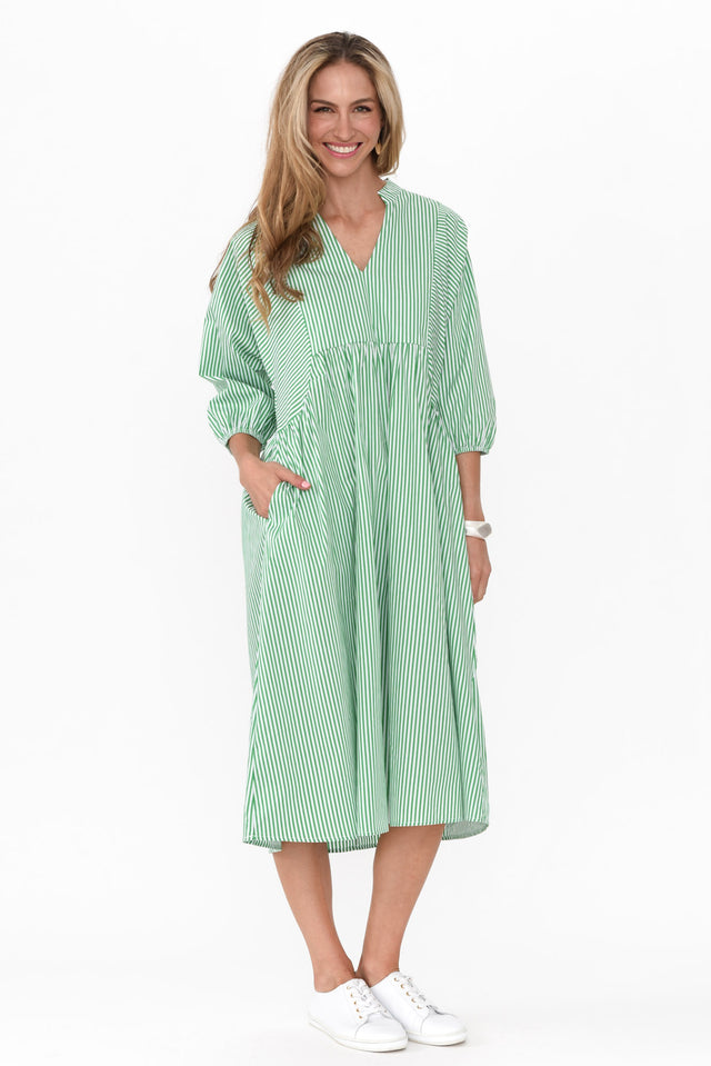 Pluto Green Stripe Cotton Pocket Dress