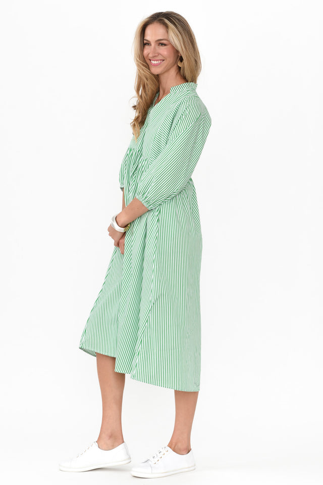 Pluto Green Stripe Cotton Pocket Dress