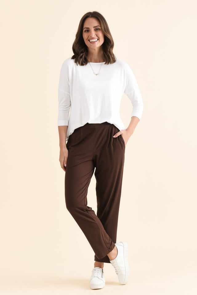 Polaris Chocolate Bamboo Pants,Full Body,Brunette model,alt text|model:MJ image 6