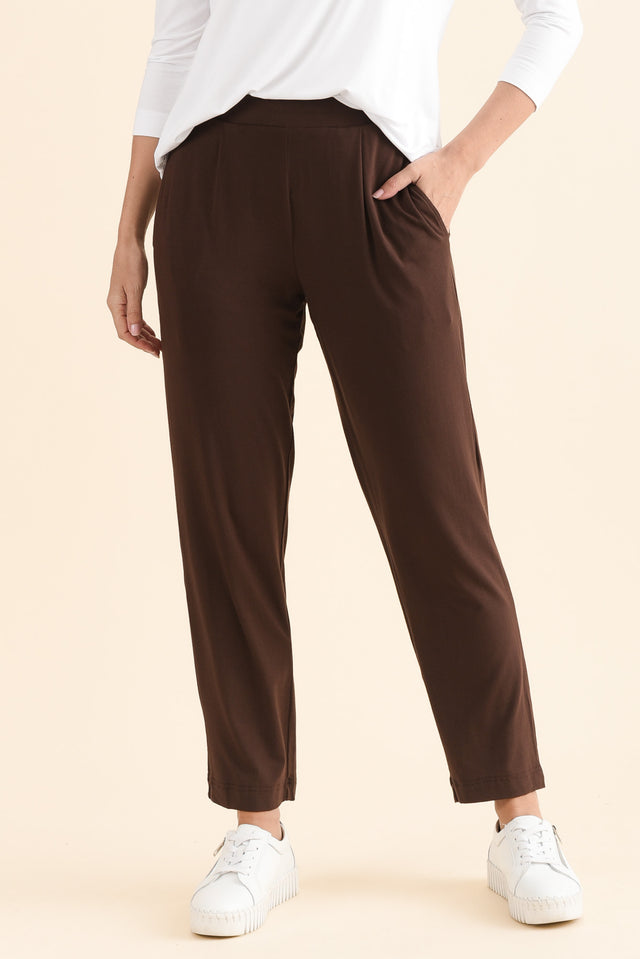 Polaris Chocolate Bamboo Pants,Front,Brunette model,alt text|model:MJ image 1