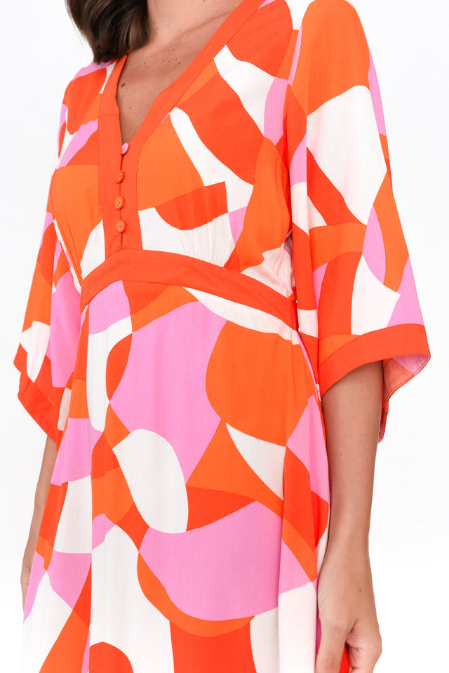 Polina Orange Abstract V Neck Dress image 6