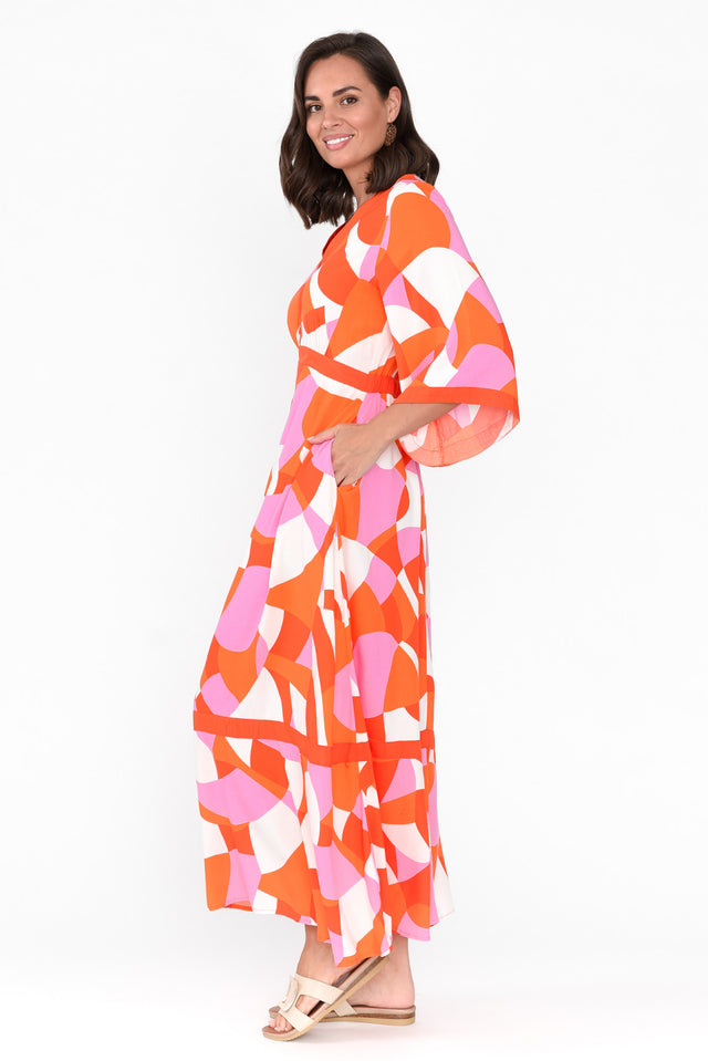 Polina Orange Abstract V Neck Dress image 4